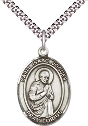 [7212SS/24S] Sterling Silver Saint Isaac Jogues Pendant on a 24 inch Light Rhodium Heavy Curb chain