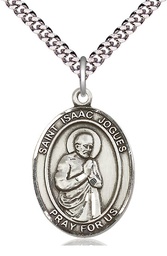 [7212SS/24S] Sterling Silver Saint Isaac Jogues Pendant on a 24 inch Light Rhodium Heavy Curb chain
