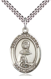 [7213SS/24S] Sterling Silver Saint Anastasia Pendant on a 24 inch Light Rhodium Heavy Curb chain