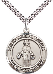 [7214RDSPSS/24S] Sterling Silver Nino de Atocha Pendant on a 24 inch Light Rhodium Heavy Curb chain