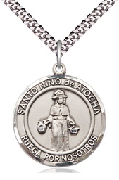 [7214RDSPSS/24S] Sterling Silver Nino de Atocha Pendant on a 24 inch Light Rhodium Heavy Curb chain