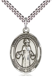 [7214SPSS/24S] Sterling Silver Nino de Atocha Pendant on a 24 inch Light Rhodium Heavy Curb chain