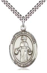 [7214SS/24S] Sterling Silver Nino de Atocha Pendant on a 24 inch Light Rhodium Heavy Curb chain