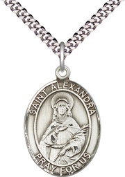 [7215SS/24S] Sterling Silver Saint Alexandra Pendant on a 24 inch Light Rhodium Heavy Curb chain