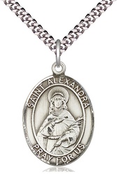 [7215SS/24S] Sterling Silver Saint Alexandra Pendant on a 24 inch Light Rhodium Heavy Curb chain