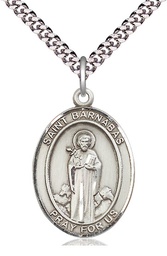 [7216SS/24S] Sterling Silver Saint Barnabas Pendant on a 24 inch Light Rhodium Heavy Curb chain