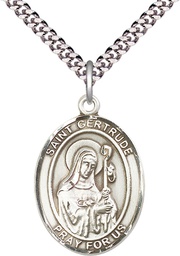 [7219SS/24S] Sterling Silver Saint Gertrude of Nivelles Pendant on a 24 inch Light Rhodium Heavy Curb chain