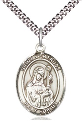 [7219SS/24S] Sterling Silver Saint Gertrude of Nivelles Pendant on a 24 inch Light Rhodium Heavy Curb chain
