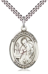 [7221SS/24S] Sterling Silver Saint Alphonsus Pendant on a 24 inch Light Rhodium Heavy Curb chain