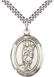 [7223SS/24S] Sterling Silver Saint Victor of Marseilles Pendant on a 24 inch Light Rhodium Heavy Curb chain