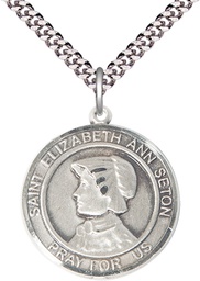 [7224RDSS/24S] Sterling Silver Saint Elizabeth Ann Seton Pendant on a 24 inch Light Rhodium Heavy Curb chain