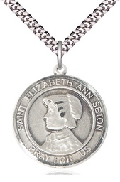 [7224RDSS/24S] Sterling Silver Saint Elizabeth Ann Seton Pendant on a 24 inch Light Rhodium Heavy Curb chain