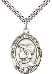 [7224SS/24S] Sterling Silver Saint Elizabeth Ann Seton Pendant on a 24 inch Light Rhodium Heavy Curb chain