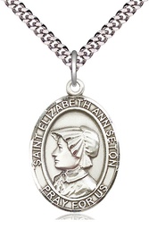 [7224SS/24S] Sterling Silver Saint Elizabeth Ann Seton Pendant on a 24 inch Light Rhodium Heavy Curb chain