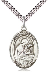 [7225SS/24S] Sterling Silver Saint Aloysius Gonzaga Pendant on a 24 inch Light Rhodium Heavy Curb chain