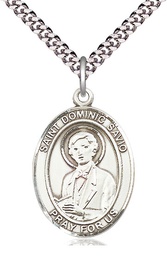 [7227SS/24S] Sterling Silver Saint Dominic Savio Pendant on a 24 inch Light Rhodium Heavy Curb chain