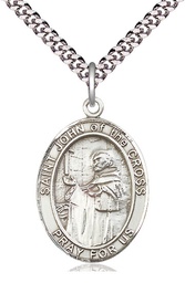 [7231SS/24S] Sterling Silver Saint John of the Cross Pendant on a 24 inch Light Rhodium Heavy Curb chain