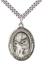 [7232SS/24S] Sterling Silver San Juan de la Cruz Pendant on a 24 inch Light Rhodium Heavy Curb chain