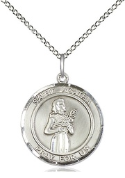 [8003RDSS/18SS] Sterling Silver Saint Agatha Pendant on a 18 inch Sterling Silver Light Curb chain