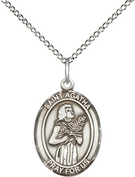 [8003SS/18SS] Sterling Silver Saint Agatha Pendant on a 18 inch Sterling Silver Light Curb chain