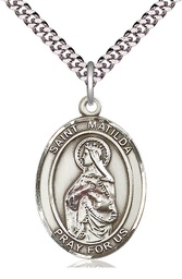 [7239SS/24S] Sterling Silver Saint Matilda Pendant on a 24 inch Light Rhodium Heavy Curb chain