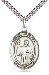 [7241SS/24S] Sterling Silver Saint Maurus Pendant on a 24 inch Light Rhodium Heavy Curb chain