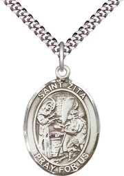 [7244SS/24S] Sterling Silver Saint Zita Pendant on a 24 inch Light Rhodium Heavy Curb chain