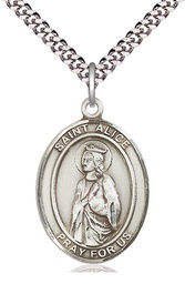 [7248SS/24S] Sterling Silver Saint Alice Pendant on a 24 inch Light Rhodium Heavy Curb chain