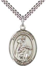 [7250SS/24S] Sterling Silver Saint Isabella of Portugal Pendant on a 24 inch Light Rhodium Heavy Curb chain