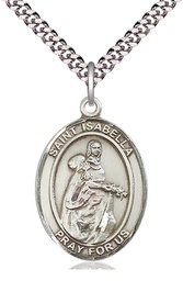 [7250SS/24S] Sterling Silver Saint Isabella of Portugal Pendant on a 24 inch Light Rhodium Heavy Curb chain