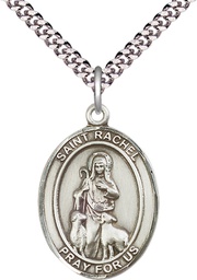 [7251SS/24S] Sterling Silver Saint Rachel Pendant on a 24 inch Light Rhodium Heavy Curb chain