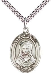 [7252SS/24S] Sterling Silver Saint Rebecca Pendant on a 24 inch Light Rhodium Heavy Curb chain