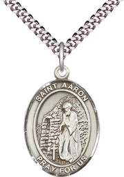 [7254SS/24S] Sterling Silver Saint Aaron Pendant on a 24 inch Light Rhodium Heavy Curb chain