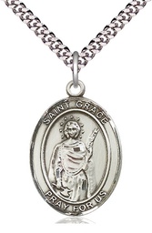 [7255SS/24S] Sterling Silver Saint Grace Pendant on a 24 inch Light Rhodium Heavy Curb chain