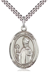 [7256SS/24S] Sterling Silver Saint Austin Pendant on a 24 inch Light Rhodium Heavy Curb chain