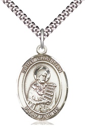 [7257SS/24S] Sterling Silver Saint Christian Demosthenes Pendant on a 24 inch Light Rhodium Heavy Curb chain