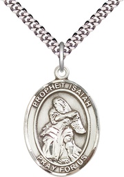 [7258SS/24S] Sterling Silver Saint Isaiah Pendant on a 24 inch Light Rhodium Heavy Curb chain