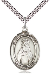 [7260SS/24S] Sterling Silver Saint Hildegard von Bingen Pendant on a 24 inch Light Rhodium Heavy Curb chain