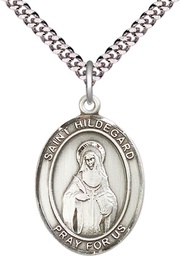 [7260SS/24S] Sterling Silver Saint Hildegard von Bingen Pendant on a 24 inch Light Rhodium Heavy Curb chain