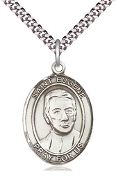 [7266SS/24S] Sterling Silver Saint Eugene de Mazenod Pendant on a 24 inch Light Rhodium Heavy Curb chain