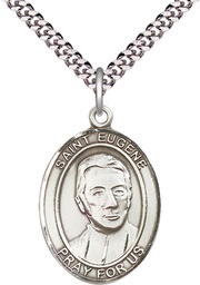 [7266SS/24S] Sterling Silver Saint Eugene de Mazenod Pendant on a 24 inch Light Rhodium Heavy Curb chain