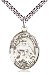 [7267SS/24S] Sterling Silver Saint Julia Billiart Pendant on a 24 inch Light Rhodium Heavy Curb chain