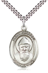 [7271SS/24S] Sterling Silver Saint Sharbel Pendant on a 24 inch Light Rhodium Heavy Curb chain