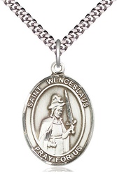[7273SS/24S] Sterling Silver Saint Wenceslaus Pendant on a 24 inch Light Rhodium Heavy Curb chain