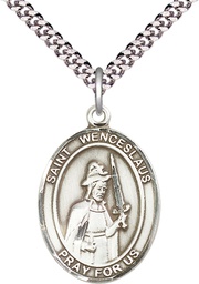 [7273SS/24S] Sterling Silver Saint Wenceslaus Pendant on a 24 inch Light Rhodium Heavy Curb chain