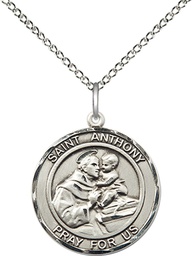 [8004RDSS/18SS] Sterling Silver Saint Anthony Pendant on a 18 inch Sterling Silver Light Curb chain