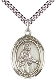 [7274SS/24S] Sterling Silver Saint Remigius of Reims Pendant on a 24 inch Light Rhodium Heavy Curb chain
