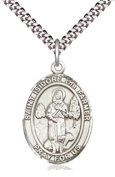 [7276SS/24S] Sterling Silver Saint Isidore the Farmer Pendant on a 24 inch Light Rhodium Heavy Curb chain