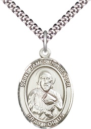 [7277SS/24S] Sterling Silver Saint James the Lesser Pendant on a 24 inch Light Rhodium Heavy Curb chain