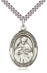 [7279SS/24S] Sterling Silver Saint Gabriel Possenti Pendant on a 24 inch Light Rhodium Heavy Curb chain